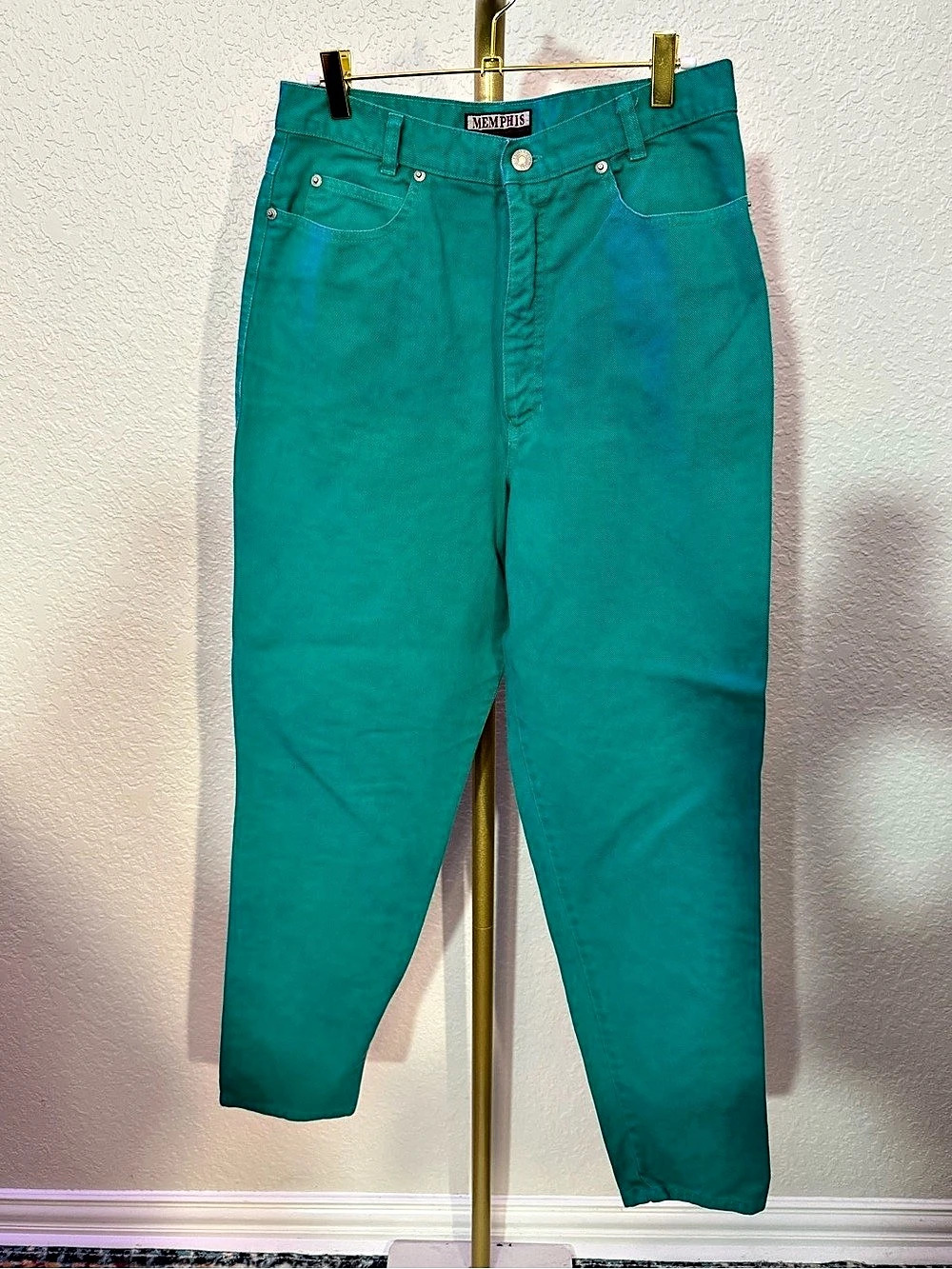 Vintage Memphis Women's Straight Leg Cotton Pants Green Size 5 (B8)